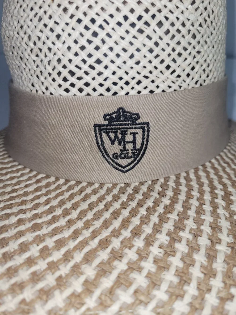 Walter Hagen Men's Golf Sun Hat Woven 100% Paper Straw Beige Wide Brim Logo